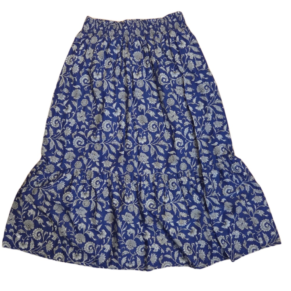 Destination 365 Chic Blue and White Floral A-Line Skirt